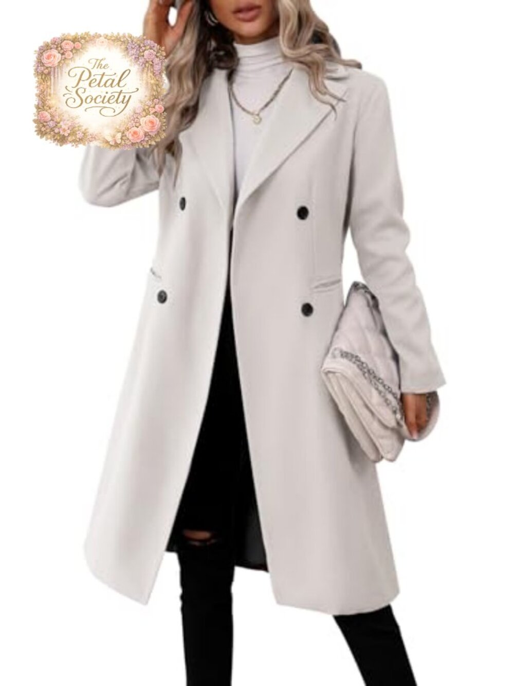 Women's Long Double Breasted Pea Coat Slim Fit Winter Trench Coat